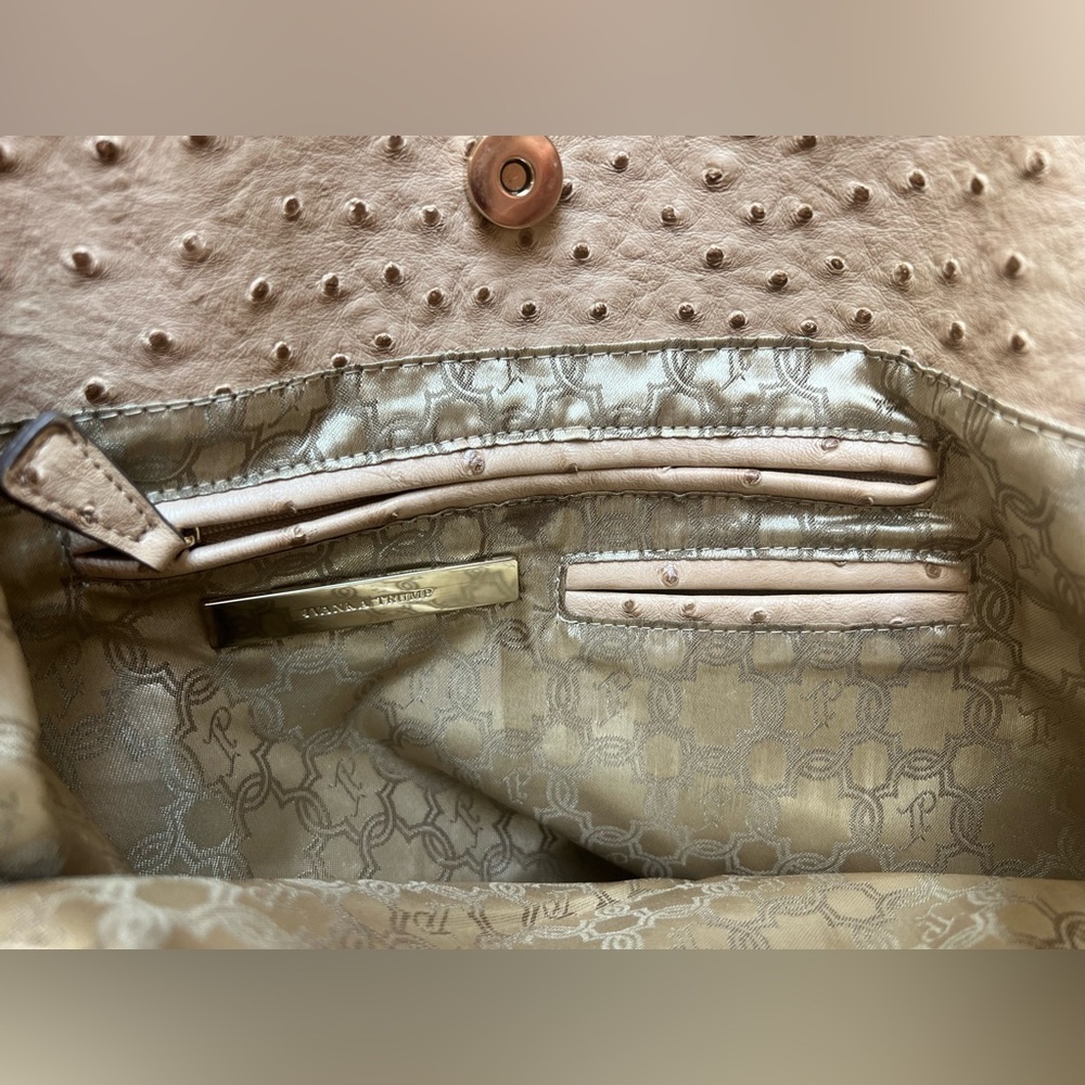Ivanka Trump Tan Ostrich-Embossed Shoulder Bag with Gold Hardware - Picture 8 of 15